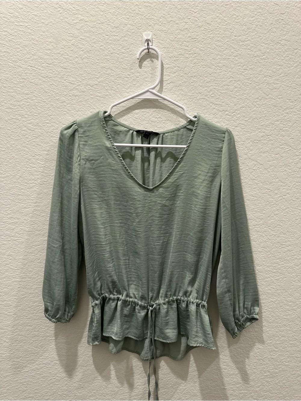 Banana Republic Sage Green Drawstring Peplum V-Neck Blouse